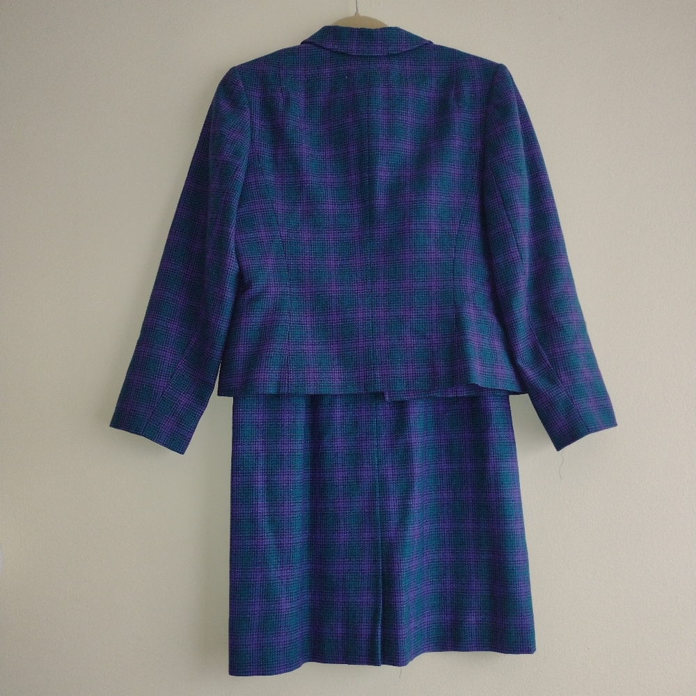 Vtg Pendleton Wool Pleated Tartan Plaid Wool Skirt Set Size 8 Purple Green Prep - Picture 3 of 6